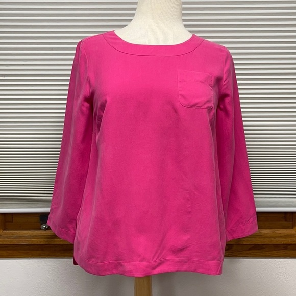 J. Crew NWT Pink 100% Silk Pocket blouse Size 2 - Picture 1 of 10